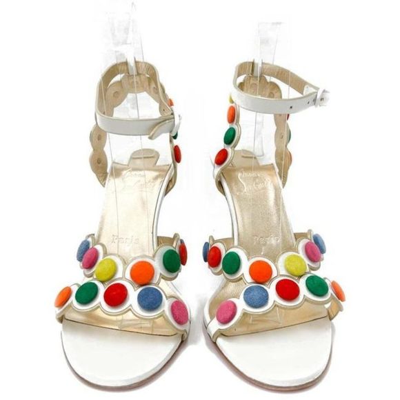 Christian Louboutin White Smartissima 100 Suede-trimmed Leather Sandals - Picture 6 of 12